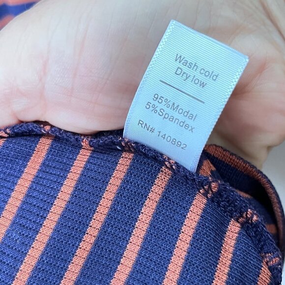 Marine Layer Women's Lexi Rib Crew Tee Top Blue and Orange Stripe- Size XL - Picture 2 of 5